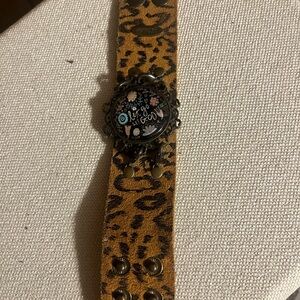 Plunder Leopard Print Bracelet with Floral Accent